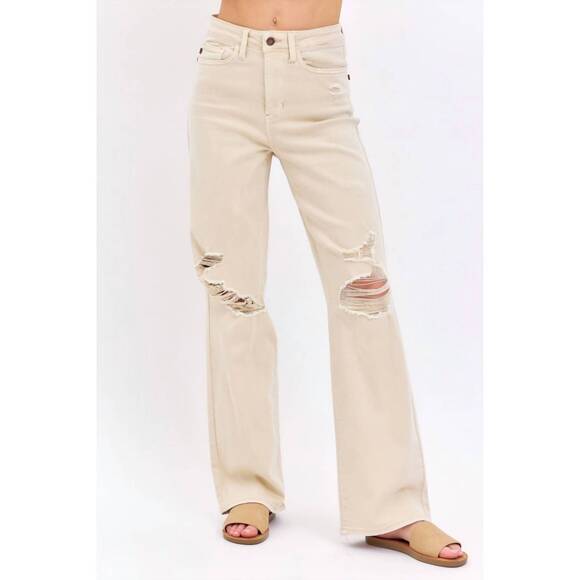JUDY BLUE Denim - NEW JUDY BLUE high waist distressed flare jeans in bone